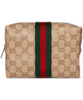 Large Cosmetic Case with Web – Sand / Dark Brown GG Canvas