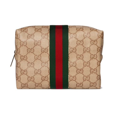 Large Cosmetic Case with Web – Sand / Dark Brown GG Canvas