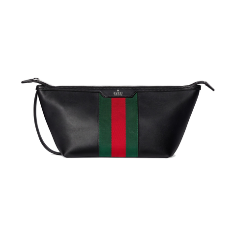 Mega Web Trademark Small Toiletry Case – Black Leather