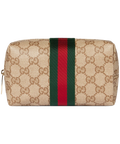 Medium Cosmetic Case with Web – Sand / Dark Brown GG Canvas