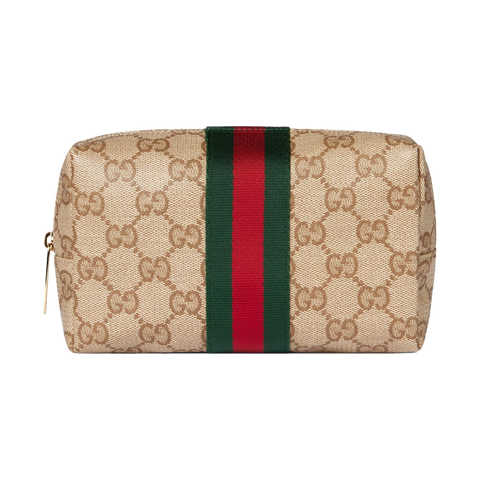 Medium Cosmetic Case with Web – Sand / Dark Brown GG Canvas