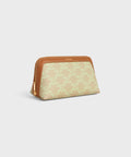 Cosmetic Lipstick Pouch in Triomphe Canvas and Calfskin – Sandcastle / Soft Lime
