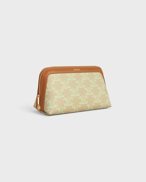 Cosmetic Lipstick Pouch in Triomphe Canvas and Calfskin – Sandcastle / Soft Lime