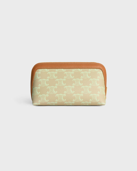 Cosmetic Lipstick Pouch in Triomphe Canvas and Calfskin – Sandcastle / Soft Lime
