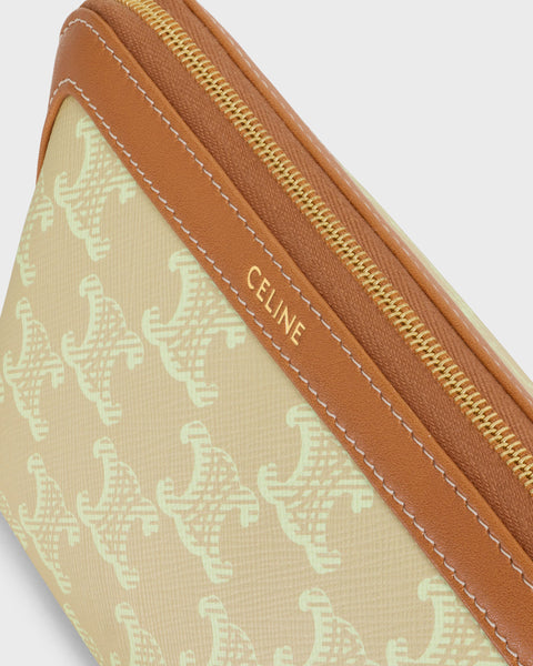 Cosmetic Lipstick Pouch in Triomphe Canvas and Calfskin – Sandcastle / Soft Lime