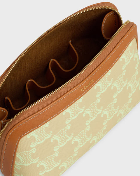 Cosmetic Lipstick Pouch in Triomphe Canvas and Calfskin – Sandcastle / Soft Lime