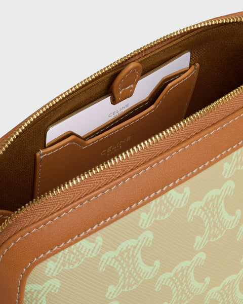 Cosmetic Lipstick Pouch in Triomphe Canvas and Calfskin – Sandcastle / Soft Lime