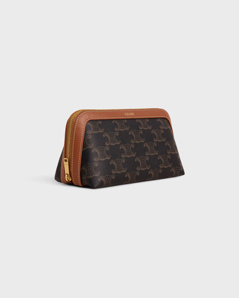 Cosmetic Lipstick Pouch in Triomphe Canvas and Calfskin – Tan