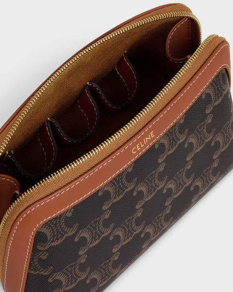 Cosmetic Lipstick Pouch in Triomphe Canvas and Calfskin – Tan