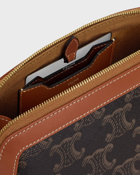 Cosmetic Lipstick Pouch in Triomphe Canvas and Calfskin – Tan
