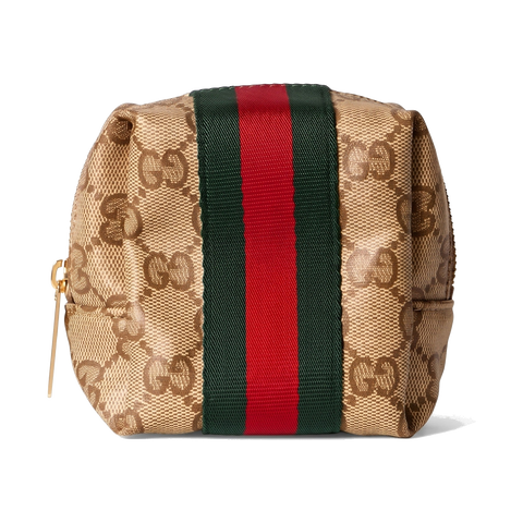 Small Cosmetic Case with Web – Sand / Dark Brown GG Canvas
