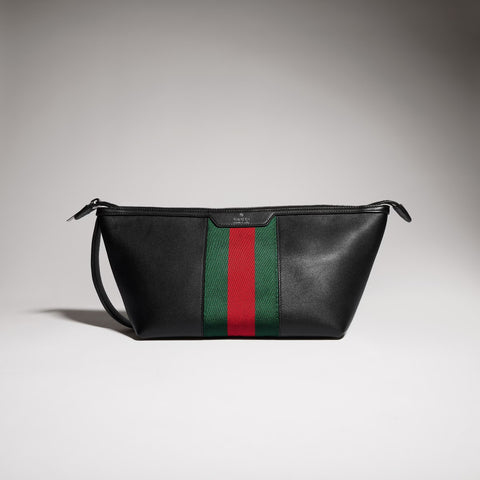 Mega Web Trademark Small Toiletry Case – Black Leather