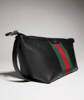 Mega Web Trademark Small Toiletry Case – Black Leather
