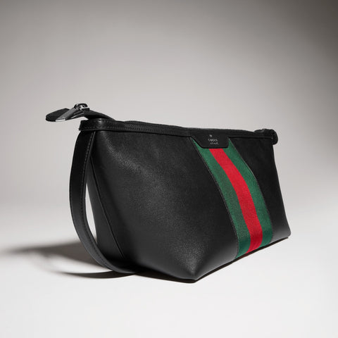 Mega Web Trademark Small Toiletry Case – Black Leather