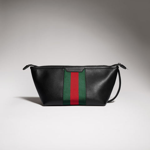 Mega Web Trademark Small Toiletry Case – Black Leather
