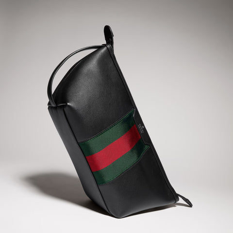Mega Web Trademark Small Toiletry Case – Black Leather