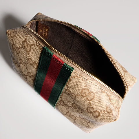 Medium Cosmetic Case with Web – Sand / Dark Brown GG Canvas