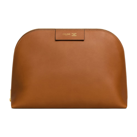 Large Cosmetic Pouch in Smooth Calfskin – Soft Tan / Ultra Red
