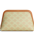 Medium Cosmetic Pouch in Triomphe Canvas and Calfskin – Sandcastle / Soft Lime