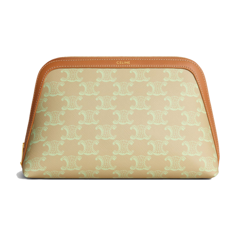 Medium Cosmetic Pouch in Triomphe Canvas and Calfskin – Sandcastle / Soft Lime