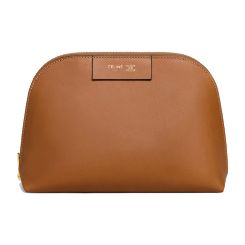 Medium Cosmetic Pouch in Smooth Calfskin – Soft Tan / Ultra Red