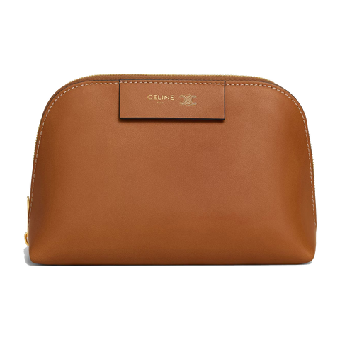 Small Cosmetic Pouch in Smooth Calfskin – Soft Tan / Ultra Red