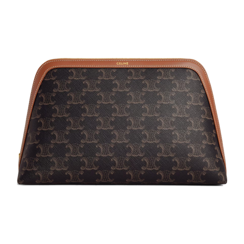 Large Cosmetic Pouch in Triomphe Canvas and Calfskin – Tan