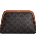 Medium Cosmetic Pouch in Triomphe Canvas and Calfskin – Tan