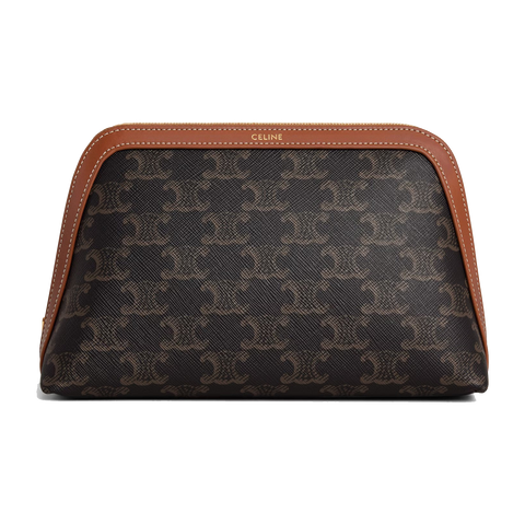 Medium Cosmetic Pouch in Triomphe Canvas and Calfskin – Tan