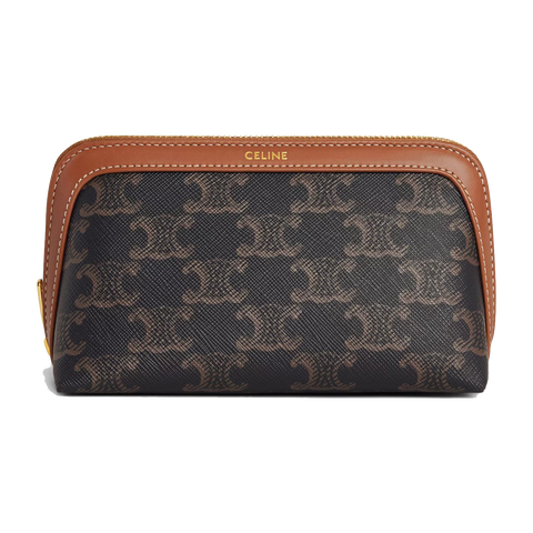Small Cosmetic Pouch in Triomphe Canvas and Calfskin – Tan