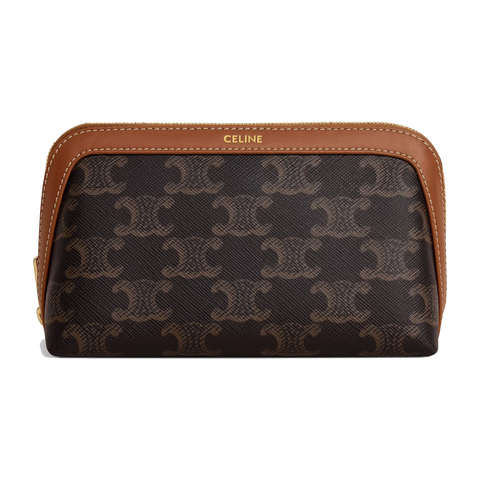 Cosmetic Lipstick Pouch in Triomphe Canvas and Calfskin – Tan