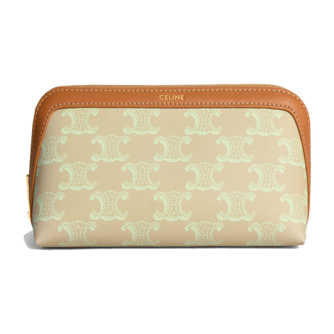 Cosmetic Lipstick Pouch in Triomphe Canvas and Calfskin – Sandcastle / Soft Lime