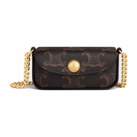 Lipstick Case on Chain in Triomphe Canvas – Black / Tan