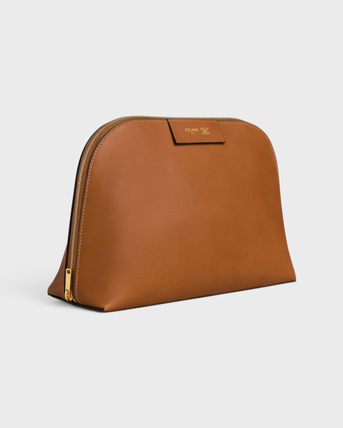 Large Cosmetic Pouch in Smooth Calfskin – Soft Tan / Ultra Red