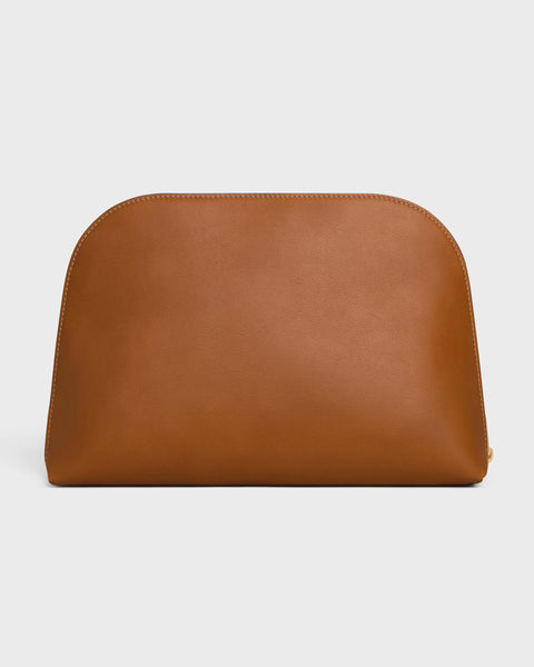 Large Cosmetic Pouch in Smooth Calfskin – Soft Tan / Ultra Red