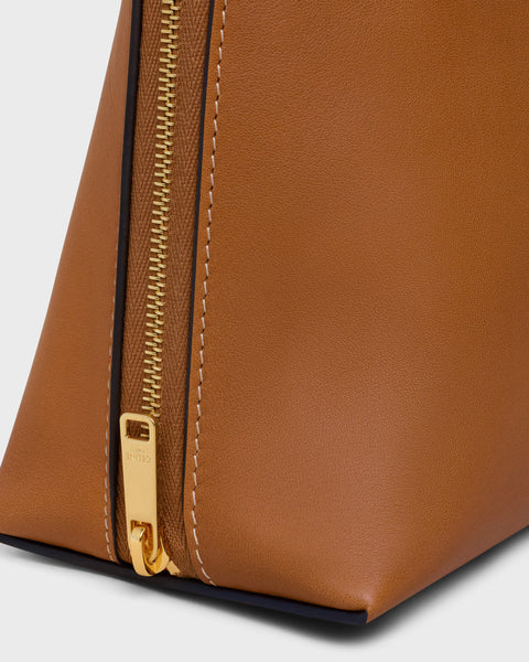 Large Cosmetic Pouch in Smooth Calfskin – Soft Tan / Ultra Red