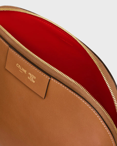 Large Cosmetic Pouch in Smooth Calfskin – Soft Tan / Ultra Red