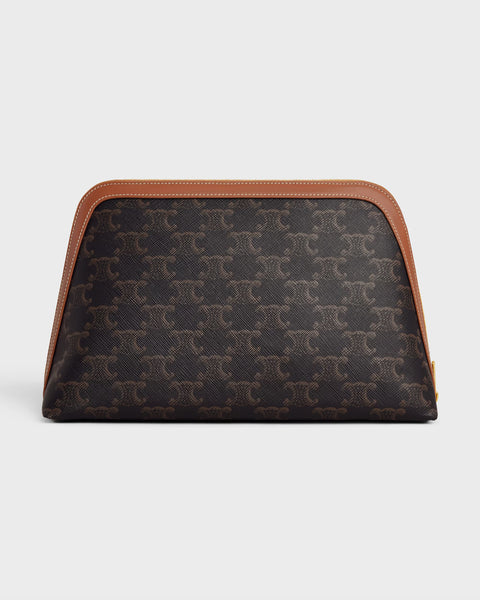 Large Cosmetic Pouch in Triomphe Canvas and Calfskin – Tan
