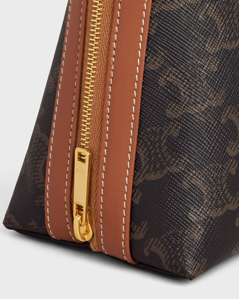 Large Cosmetic Pouch in Triomphe Canvas and Calfskin – Tan