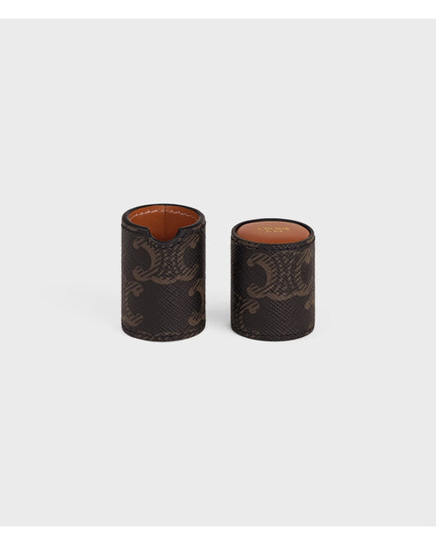 Lipstick Holder in Triomphe Canvas and Calfskin – Tan