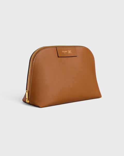 Medium Cosmetic Pouch in Smooth Calfskin – Soft Tan / Ultra Red
