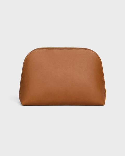 Medium Cosmetic Pouch in Smooth Calfskin – Soft Tan / Ultra Red