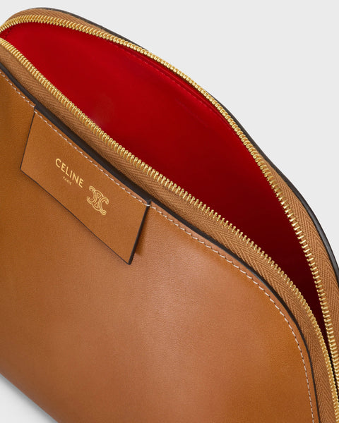 Medium Cosmetic Pouch in Smooth Calfskin – Soft Tan / Ultra Red