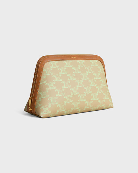 Medium Cosmetic Pouch in Triomphe Canvas and Calfskin – Sandcastle / Soft Lime