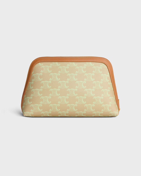 Medium Cosmetic Pouch in Triomphe Canvas and Calfskin – Sandcastle / Soft Lime