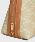 Medium Cosmetic Pouch in Triomphe Canvas and Calfskin – Sandcastle / Soft Lime
