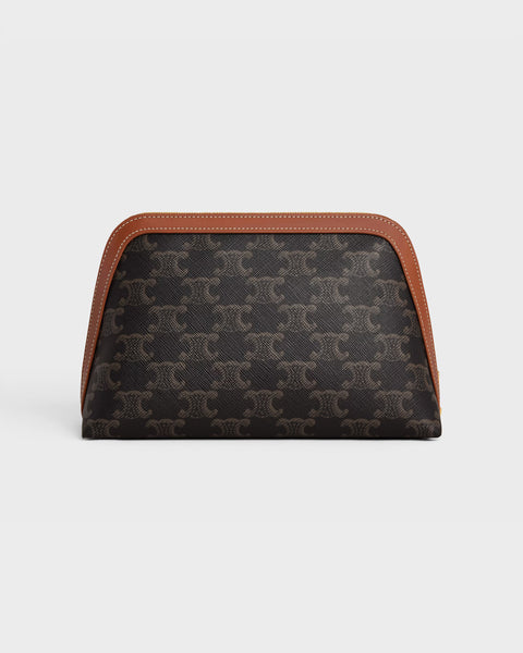 Medium Cosmetic Pouch in Triomphe Canvas and Calfskin – Tan