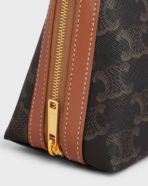 Medium Cosmetic Pouch in Triomphe Canvas and Calfskin – Tan