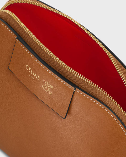 Small Cosmetic Pouch in Smooth Calfskin – Soft Tan / Ultra Red