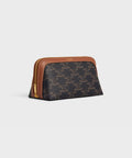 Small Cosmetic Pouch in Triomphe Canvas and Calfskin – Tan